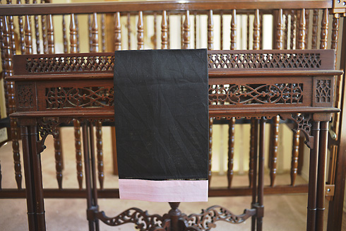 Multicolored Hemstitch Guest Towels. Black & Pink Mist border